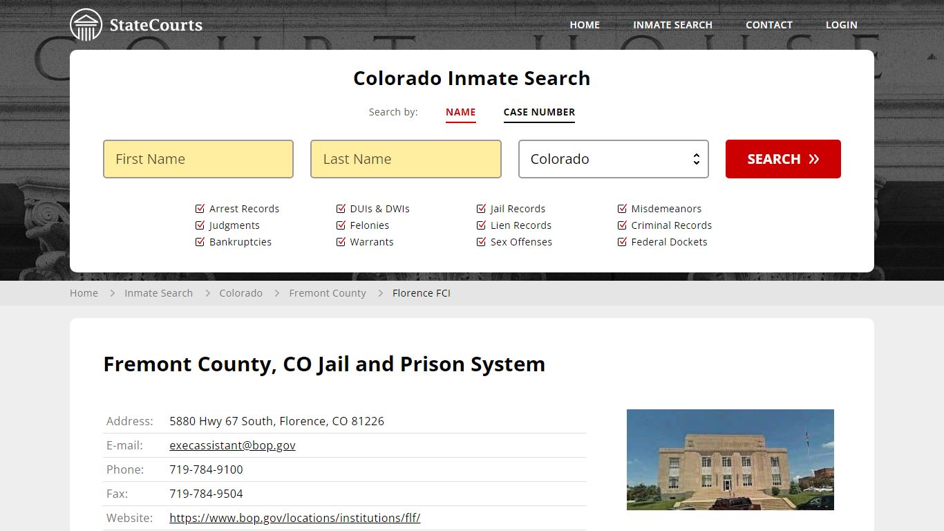 Florence FCI Inmate Records Search, Colorado - StateCourts